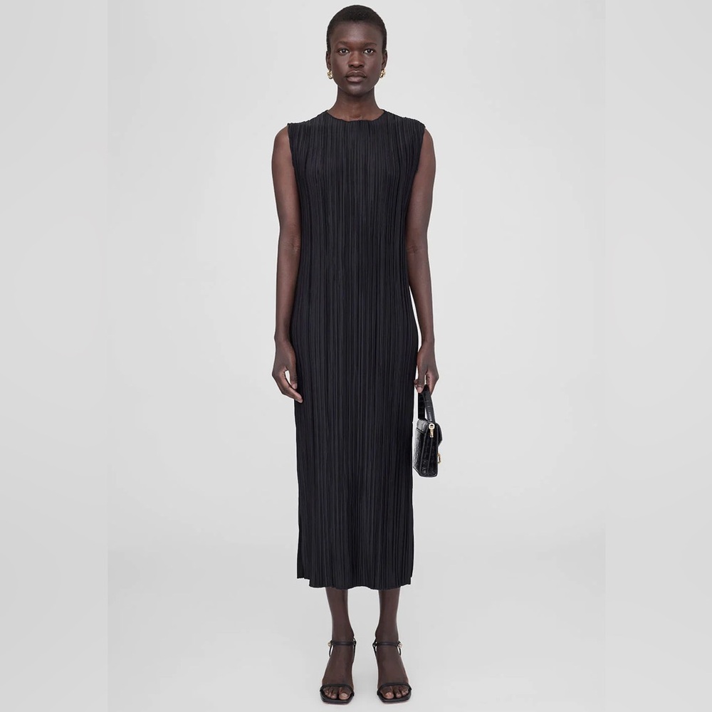 Anine Bing Black Pleated Melanie Dress Black Large $300
